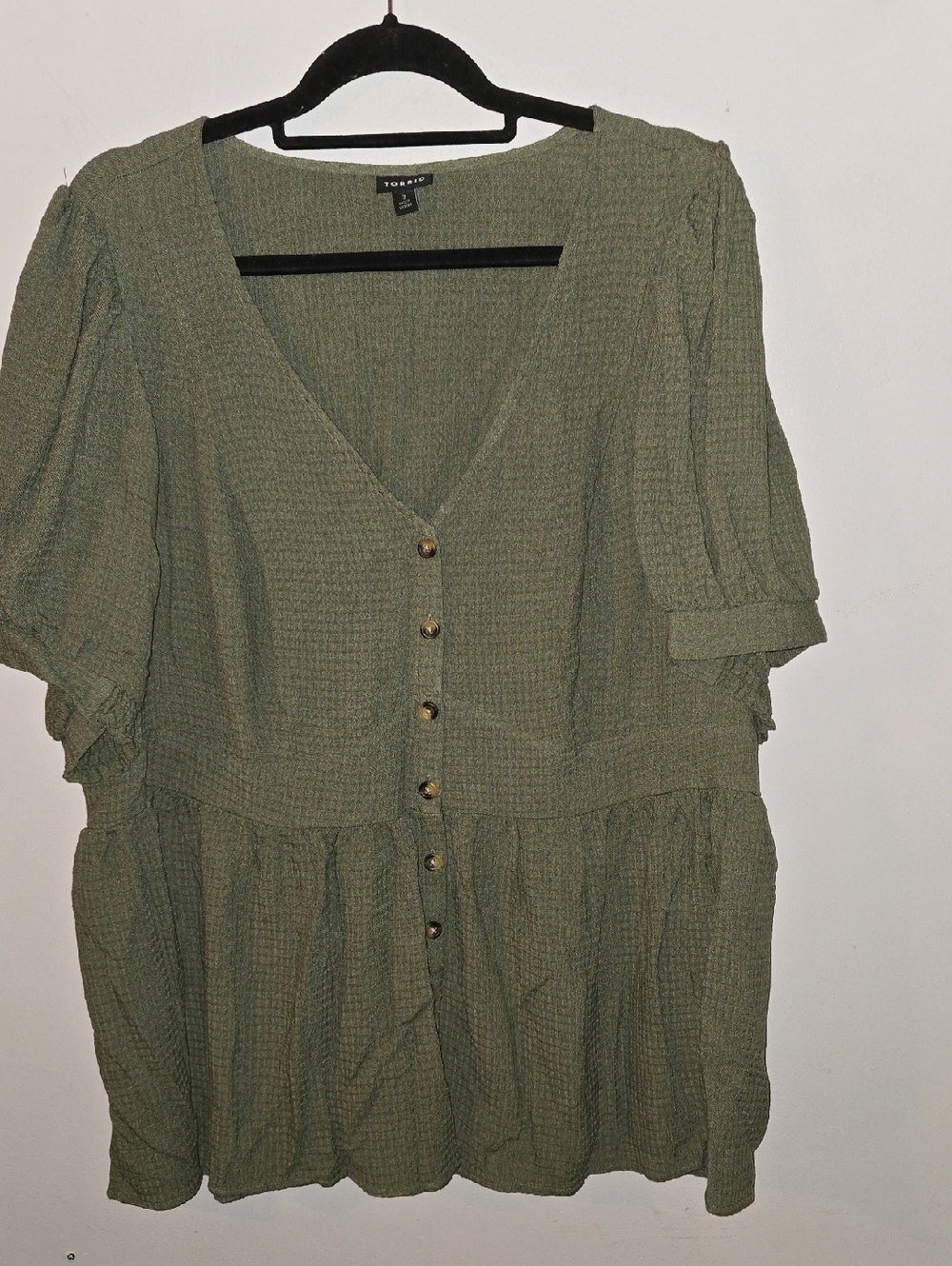 Torrid Olive Green Peplum Button Front Top